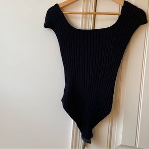 Black Knit Ribbed Bodysuit - 4Sienna Size M